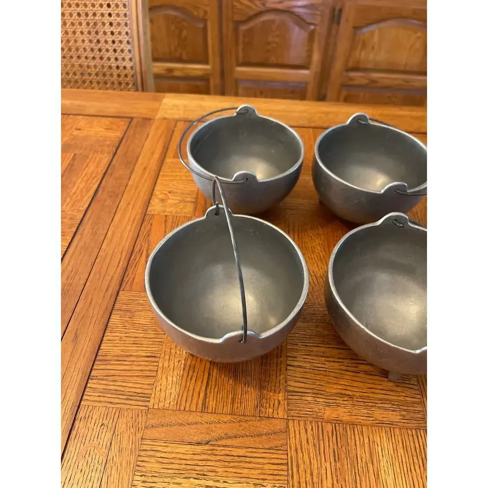Set of 4 Antique Carson Pewter cauldrons